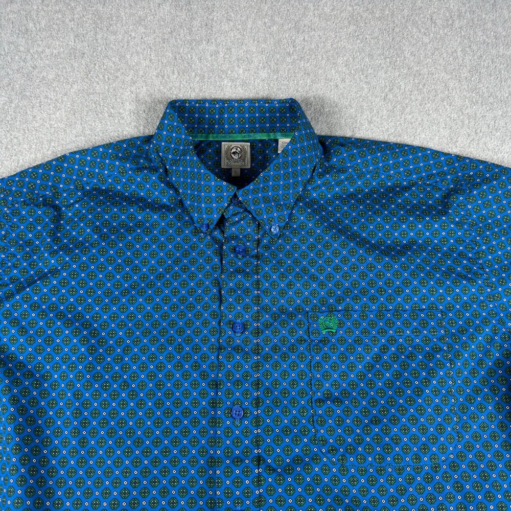 Cinch Men's L Blue Green Geometric Button Down Shirt Short Sleeve Western